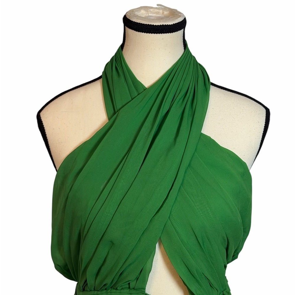 De La Vali Women’s size 2 Green Pareo Twisted Halter Neck Draped Sleeveless Top - Picture 5 of 10